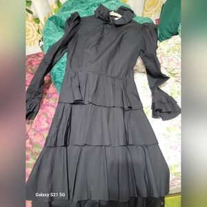 BATSHEVA black high neck tiered dress, size 4